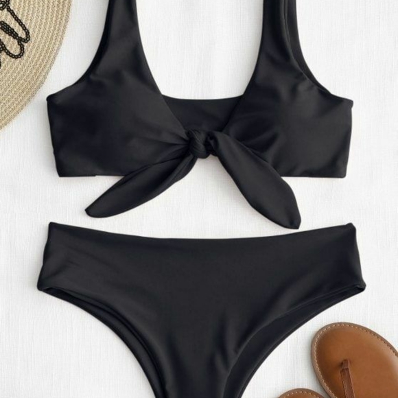 Zaful Other - NWT! Black Bow Tie Front Bikini zip